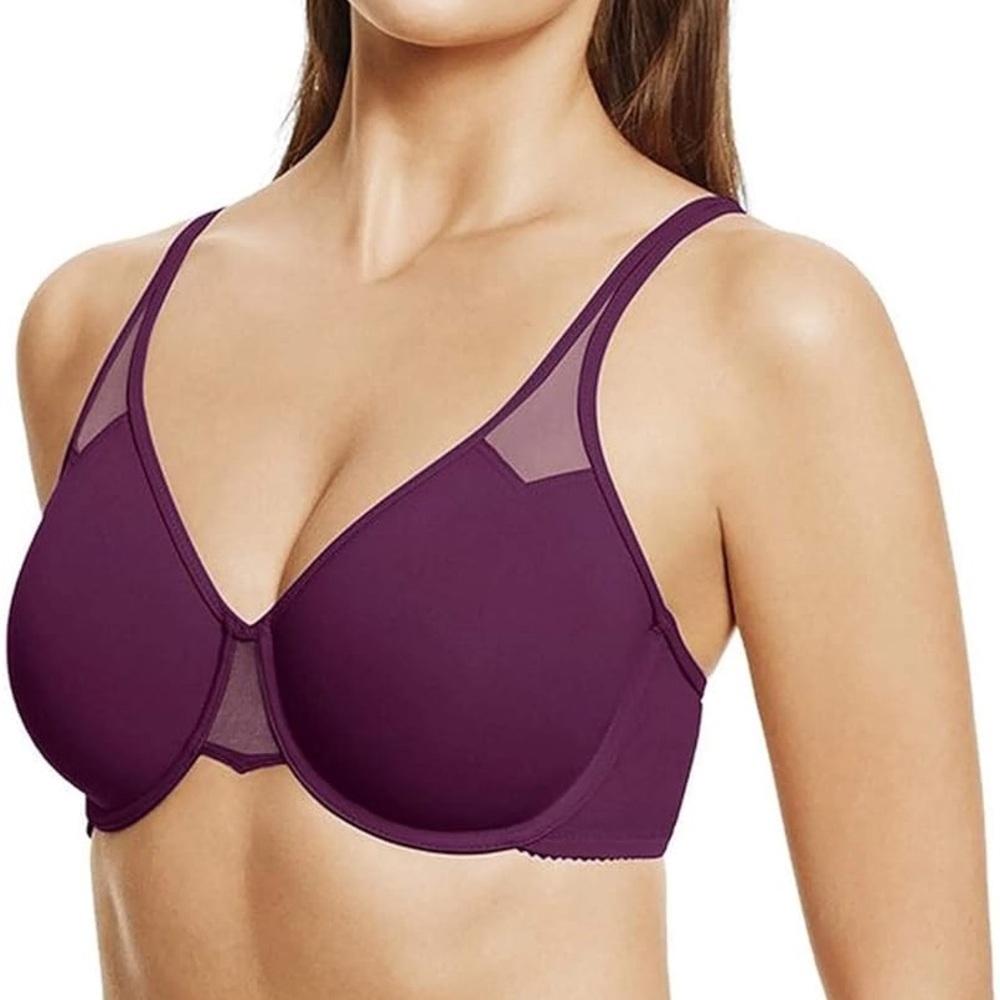 Wacoal Purple Full-Coverage Bra with Mesh Cutouts Adjustable Straps Clasp Back D